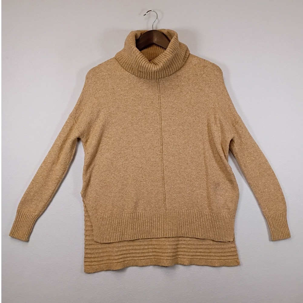 Cozy Minimalist Ruby Moon Womens XS Tan Turtleneck High-Low Knit Sweater